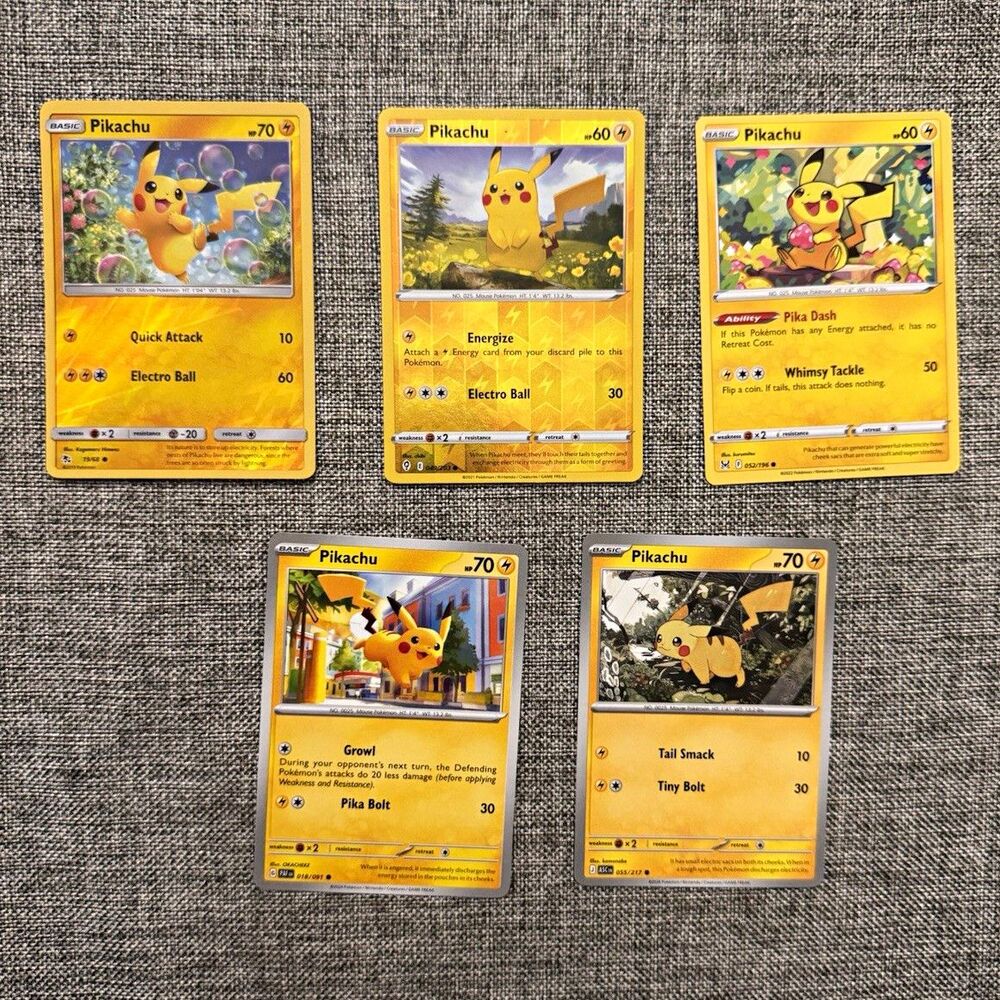 Pokémon TCG Pikachu 5 Card Lot Reverse Holo & Regular